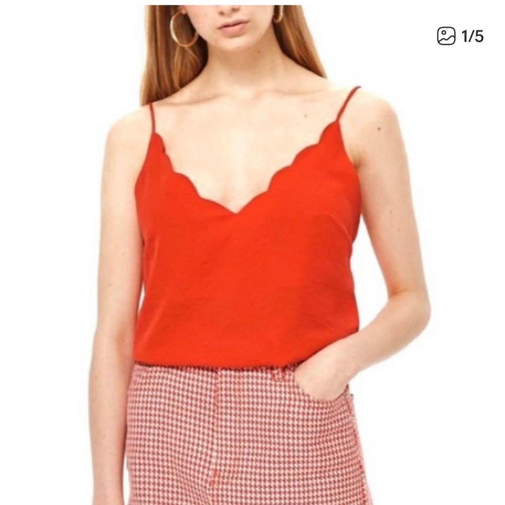 Topshop Scalloped Camisole in Bright Red